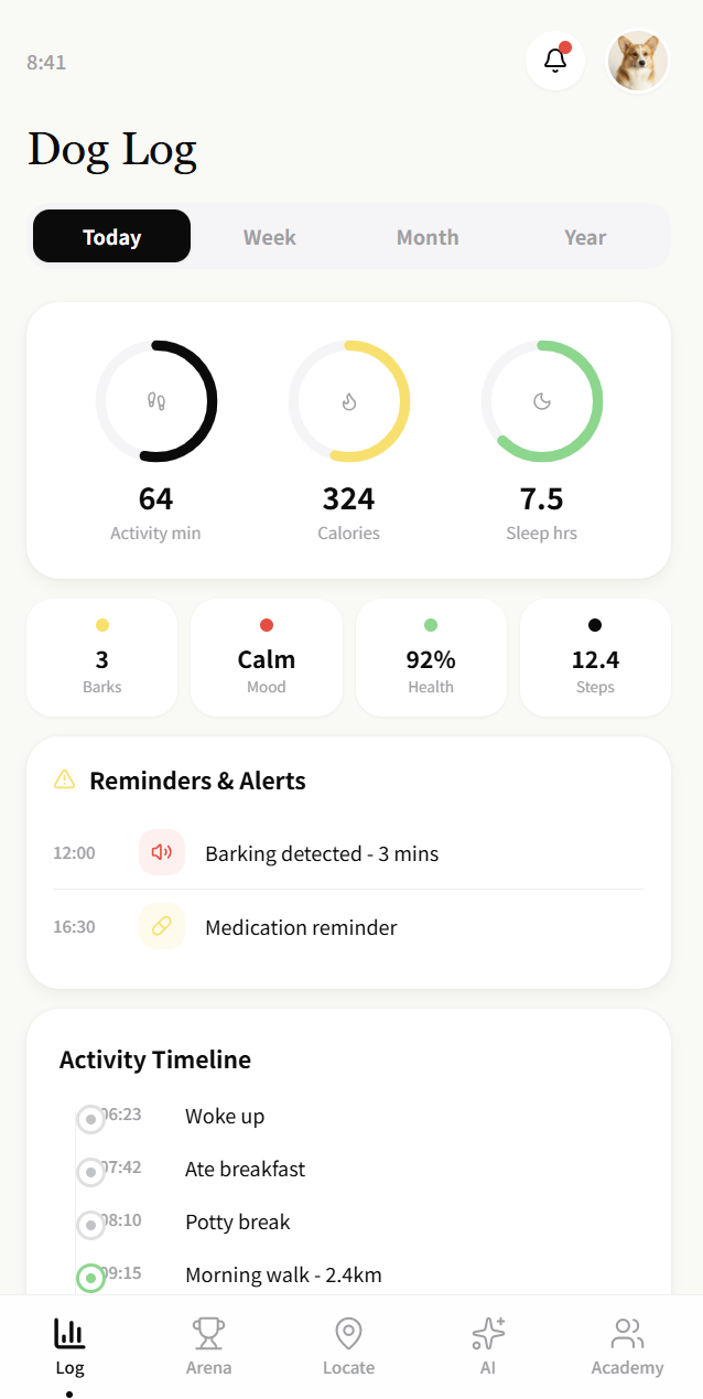 ronlin App 的活动、睡眠、健康与提醒页面