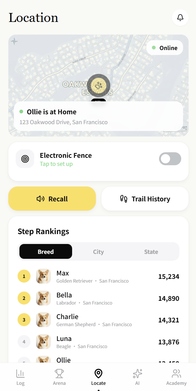 ronlin App 的宠物定位、电子围栏与轨迹页面